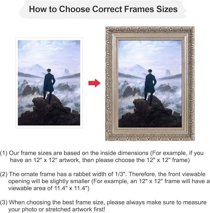 Open Back Wood Frame for 24x30 Canvas Oil Paintings, 2.4” Wide Silver Ornate Art Frame for Portrait Landscape Abstract Artwork, New Home Wedding Gift (No Glass Cover&Backboard)