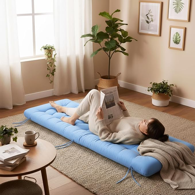 Vercraft Long Floor Cushion Large Floor Cushion with Brushed Cotton 74.8 x 27.5 x 3.15 in Jumbo Lounger Pillow for Outdoor Indoor Bay Window Meditation Yoga Reading Sleeping(1 Pc,Light Blue)