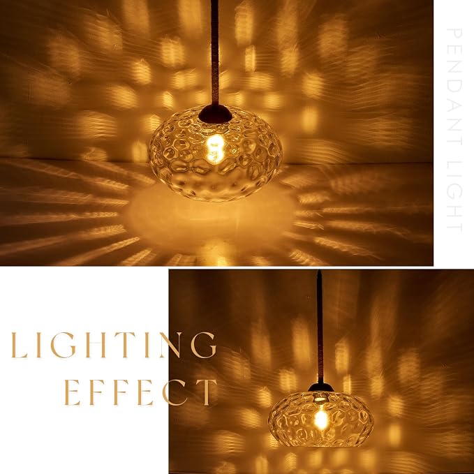 13” Large Hammered Glass Pendant Light Rattan Modern Industrail Chandelier for Kitchen Island Dining Room Hallway, UL Listed