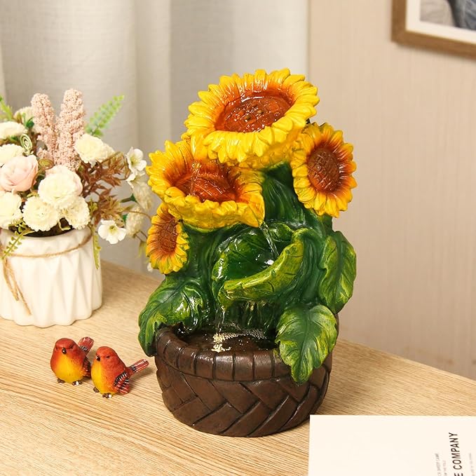 Tabletop Water Fountain Indoor Themed Sunflower Fountain Indoor Table Top Waterfall Desk Decor for Home Meditation Relaxation(Sun)