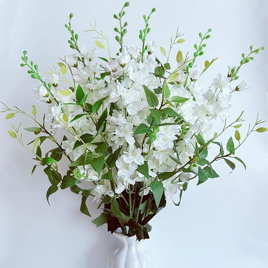 9 pcs Delphinium Artificial Flowers, 34.25''Artificial Snapdragon Flowers Tall Fake Flowers Silk Flowers Faux Delphinium Bulk for Tall Vase Home Wedding Garden Table Decor (White+A)