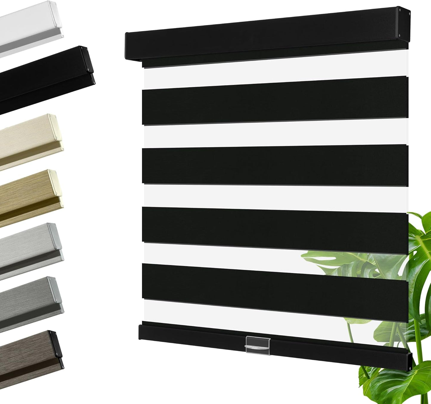 Cordless Zebra Blinds for Windows, Blackout Interior Blinds,Easy to Install,UV Protection,for Offices and Home,Custom Roller Shades, Solid Black, 25" W x 64" H