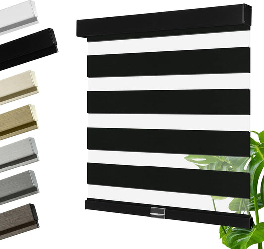 Cordless Zebra Blinds for Windows, Blackout Interior Blinds,Easy to Install,UV Protection,for Offices and Home,Custom Roller Shades, Solid Black, 53" W x 48" H