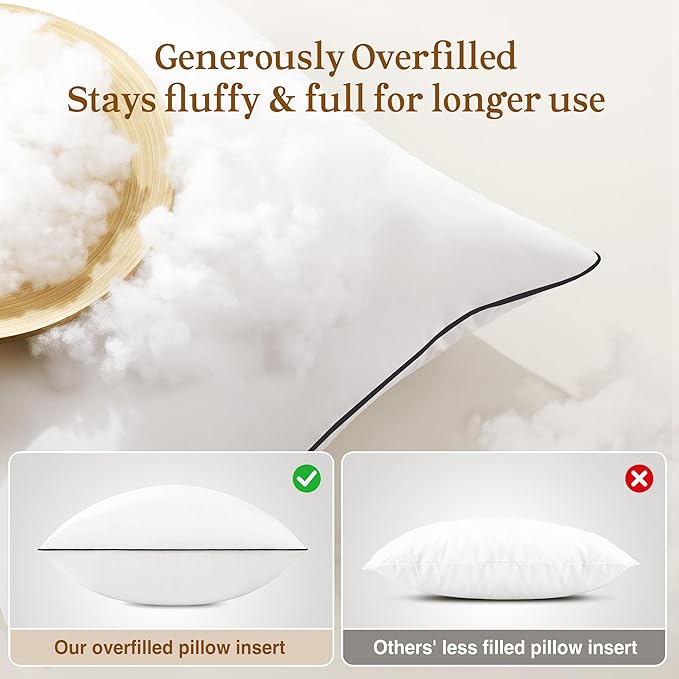 puredown® 24x24 Pillow Inserts Set of 2, Full Fluffy Down Alternative Euro Pillows, Soft Plush Decorative Throw Pillows for Couch, Sofa, Bed and Home Decor