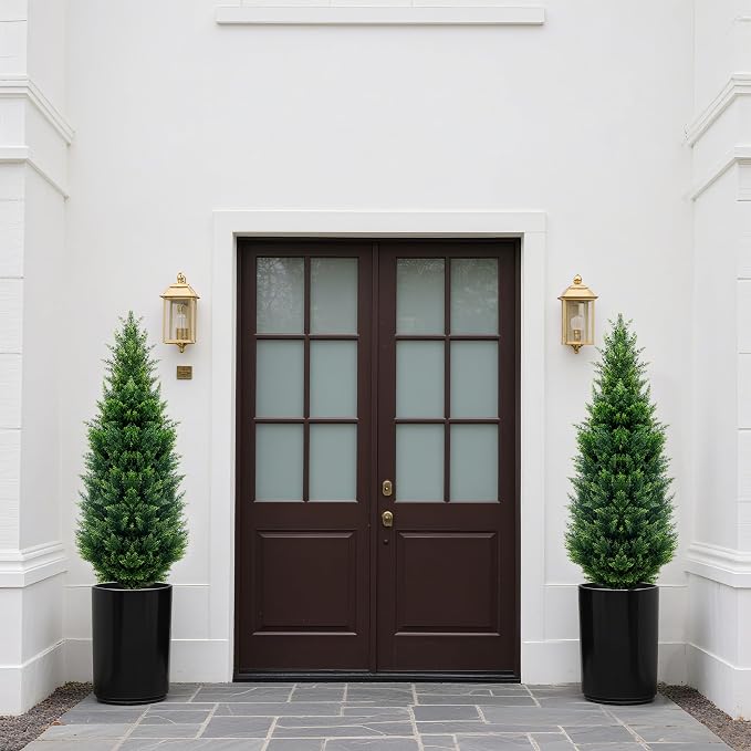 48-inch Artificial Cypress (2 Packs) - UV-Resistant Artificial Shrub with Pot, Suitable for Outdoor and Indoor use, Front Porch, Garden Decoration