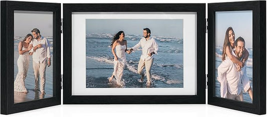 Afuly 5x7 Picture Frame Black 4x6 3 Picture Frames Collage Hinged Folding Triple Photo Frames Home Decor for Wall Desktop Christmas Wedding Birthday Gifts for Women Mom Grandma Family, 2*4x6+1*5x7