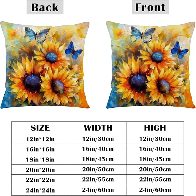 Oil Painting Sunflower Pillow Covers Sun Flower with Butterfly Throw Pillow Covers 18x18 Set of 2 Vintage Pillowcase Double Sided Printing Cushion Case for Home Decor Outdoor Sofa