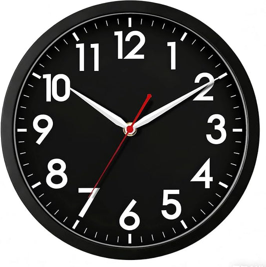 AKCISOT Wall ClockModern Black Silent Non Ticking Wall Clocks Battery Operated 10 Inch,Small Analog Classic Clock Decorative for Bedroom, Kitchen, Home Office, Bathroom, School, Living Room