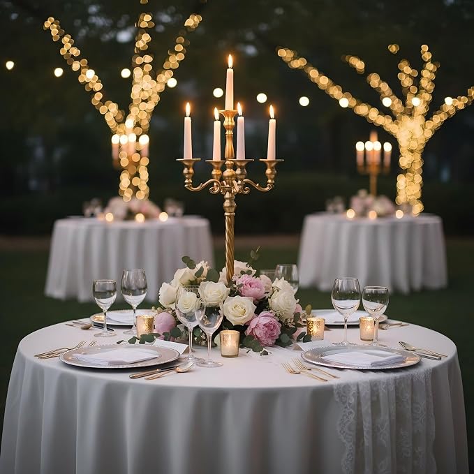Tall 5 Arm Gold Candelabra Centerpiece for Table, 24.8'' Metal Candle Holder, 2 Pcs Retro Candelabra Table Centerpieces for Party, Events, Home, Wedding Decor