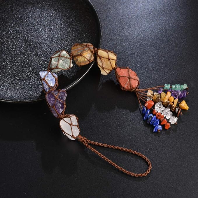 Anjiucc Handmade Hanging Ornaments 7 Chakra Raw Stones Home Decoration Feng Shui Ornament Yoga Meditation car Decoration