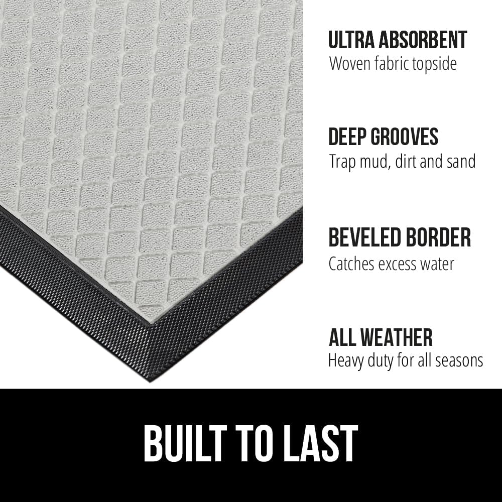 GORILLA GRIP 100% Waterproof All-Season WeatherMax Doormat US Designed Natural Rubber, Stain and Fade Resistant, Low Profile Indoor Outdoor Door Mats, Easy Clean Patio Mat, 17x29, Light Gray