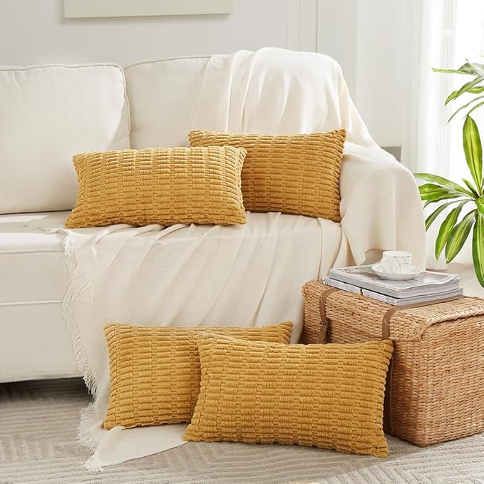 Fancy Homi 4 Packs Decorative Throw Pillow Covers for Living Room Couch Bed, Modern Farmhouse Boho Home Décor Accent Cushion Case, 24" x 14" (Pack of 4), Mustard Yellow