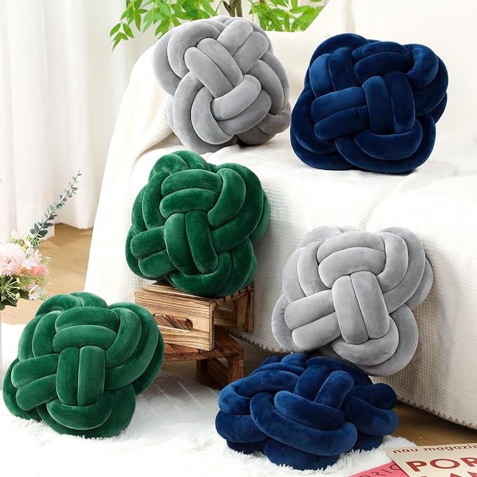 Beeveer 2 Pcs Knot Pillow Balls Set, 12 Inch Soft Decorative Throw Knot Pillow Ball, Large Square Knotted Floor Cushion for Living Room Bedroom Sofa Couch Bed Home Decoration(Dark Green)