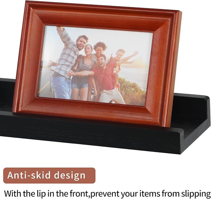 Long Floating Shelves for Wall 47 Inch,Real Wood Picture Ledge Shelf with Lip Set of 4,Photo Frame Storage Display for Living Room Nursery Bedroom Bathroom Kitchen Home Office Decor (Black)