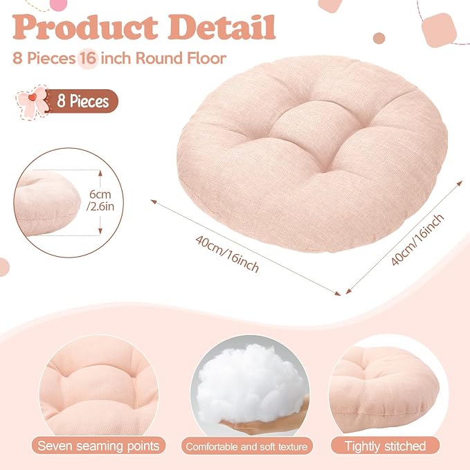 Fumete 8 Pcs 16 Inch Floor Cushions Pillow for Kids Bulk Classroom Round Flexible Seating Floor Cushions for Students Home Daycare School Reading Corner Yoga Meditation Picnic (Cloudy Pastel)