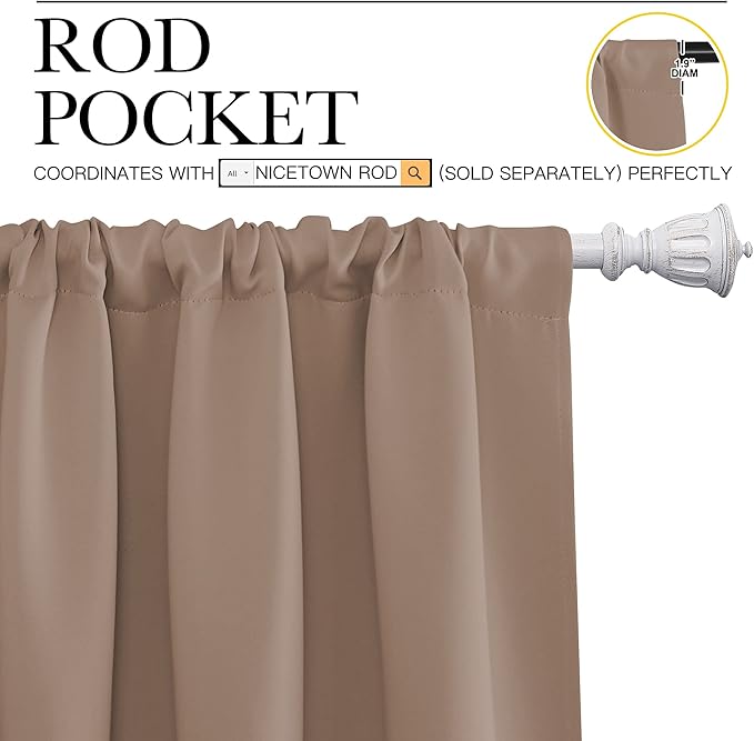 NICETOWN Kitchen Window Blackout Curtains - Window Treatment Thermal Insulated Rod Pocket Small Blackout Draperies/Drapes for Bedroom/Kitchen (Cappuccino, Set of 2, 34 inches Wide by 45 inches Long)