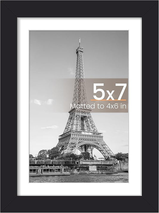 upsimples 5x7 Picture Frame, Display Pictures 4x6 with Mat or 5 x 7 Without, Wall Hanging Photo Frames, Black, 1 Pack