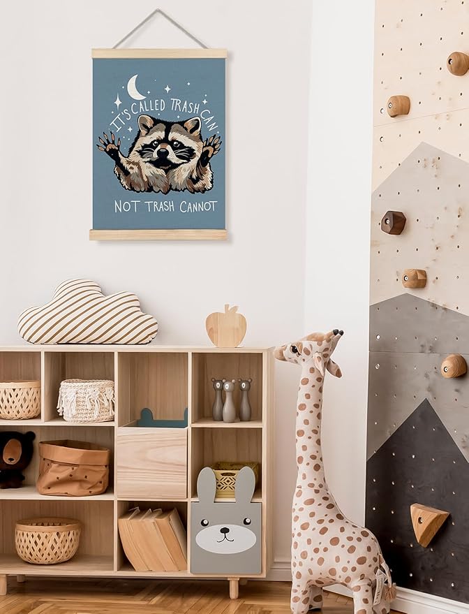 Foritho Funny Motivational Raccoon Meme Poster Wall Art Framed for Office Dorm Home, Sarcastic Work Trash Panda Office Canvas Prints Wall Decor for Coworkers Women Men, 12x16 Inch - Blue