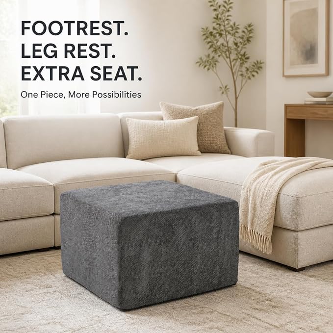 MONVANE Ottoman for Modular Sectional Cloud Couch, Chenille Deep Seat Boneless Couch for Living Room, Bedroom and Apartment, No Assembly Required, DIY Combination, Grey
