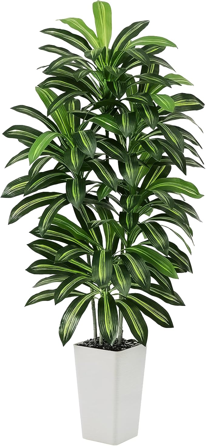 Artificial Dracaena Tree - 6FT Tall Fake Plants with White Tall Planter - Artificial Plants Indoor Floor Plant in Pot - Large Tropical Fake Yucca Potted Tree for Home Office Living Room Decor