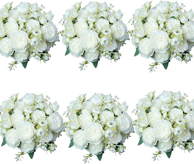 6 Pcs Peonies Artificial Flowers Bulk, Light Pink Silk Peonies Fake Bouquet for Floral Centerpieces, Realistic Faux Peony Flower for Flower Arrangements Wedding Decoration vase