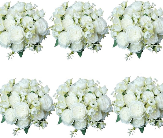 6 Pcs Peonies Artificial Flowers Bulk, Light Pink Silk Peonies Fake Bouquet for Floral Centerpieces, Realistic Faux Peony Flower for Flower Arrangements Wedding Decoration vase