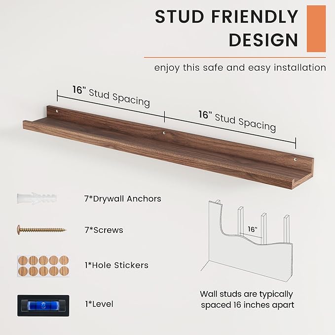 FLYJOE Picture Ledge Shelf, Floating Shelves Set of 2, 36 Inches Nursery Book Shelves for Toys Storage, Kids Bookshelf Wall Mounted for Living Room Bedroom Decor Books Photo Frames, Walnut