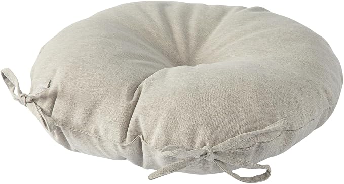 Magpie Fabrics Outdoor 15"x15"x4" Round Bistro Seat Cushions with Ties Set of 2, Tufted Waterproof Patio Floor Chair Pads for Home Garden Balcony Kitchen Office Porch, Taupe