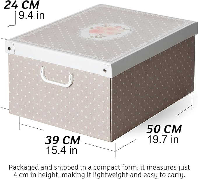 Lavatelli: Storage Box 6 Pack: Large - Grey Polka Dots - Lid & Handles, Decorative Cardboard Organizer, Stack, Home-Clothes-Linens, 19.7 x 15.4 x 9.4