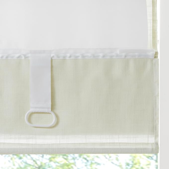Madison Park Kyler Cordless Roman Shades - Single Panel, Lightweight Linen Blend Fabric, Natural Design, Easy Installation, Light Filtering Window Blind, Bedroom, Living Room Decor 29"W x 64"H Ivory