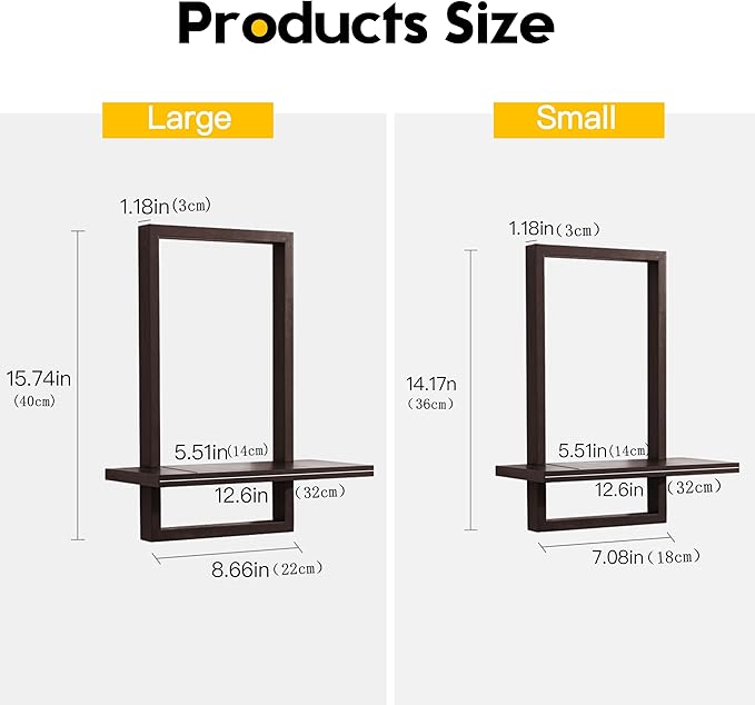 PHOENANCEE Square Floating Shelves,Wall Plants Holder,Bathroom Wall Decor,Framed Decorative Shelf Black,Modern Chic Set of 2 for Living Room Bedroom Home Office,Soild Wood,L+S(Walnut