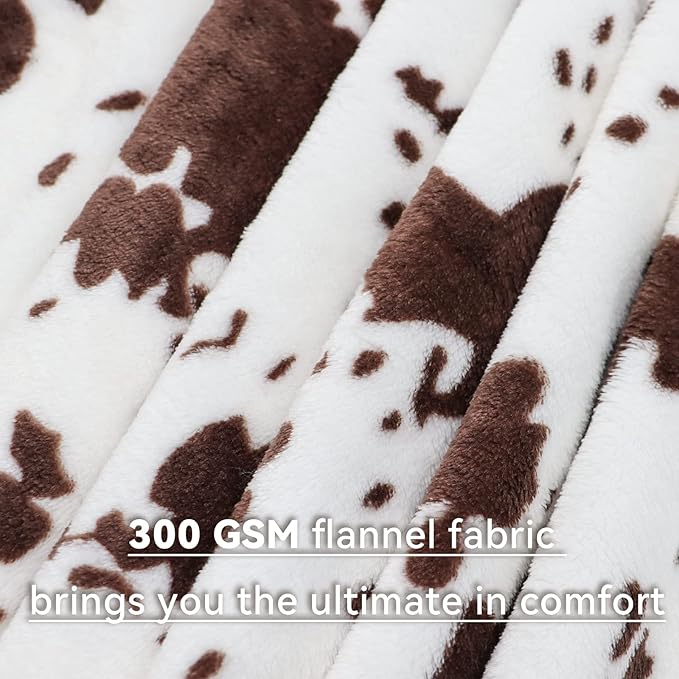 Fleece Throw Blanket for Bed Couch, Cozy Gifts for Women Men Girls Boys, Brown White Soft Plush Lightweight Warm Throw Blanket for All Seasons Farmhouse Decor (50"x60")