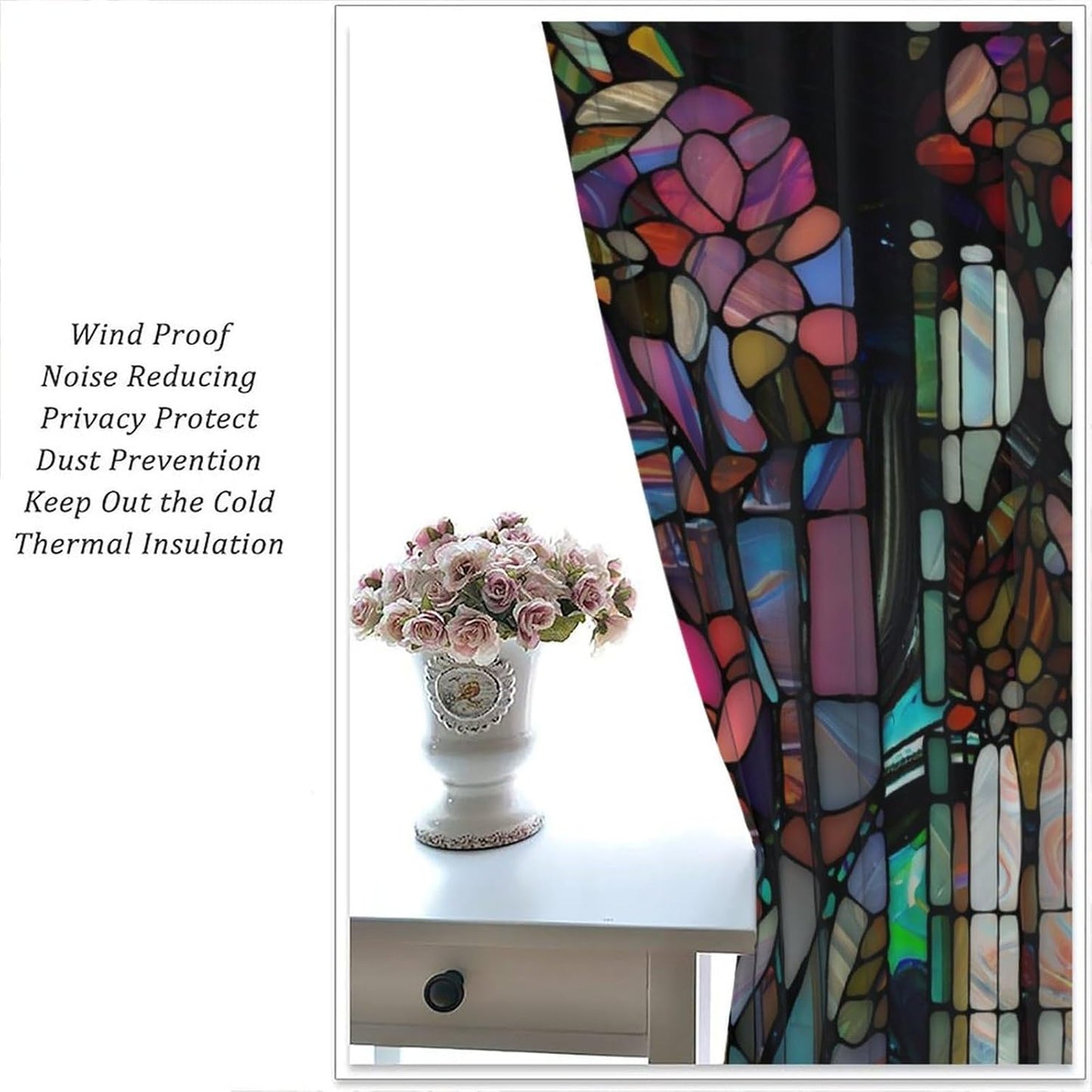 Stained Glass Curtains,Vintage Colorful Abstract Art Home Decor Drapes for Bedroom Living Room Kitchen Window Treatment 2 Panels Set Total Size 52" W X 84" L Inch