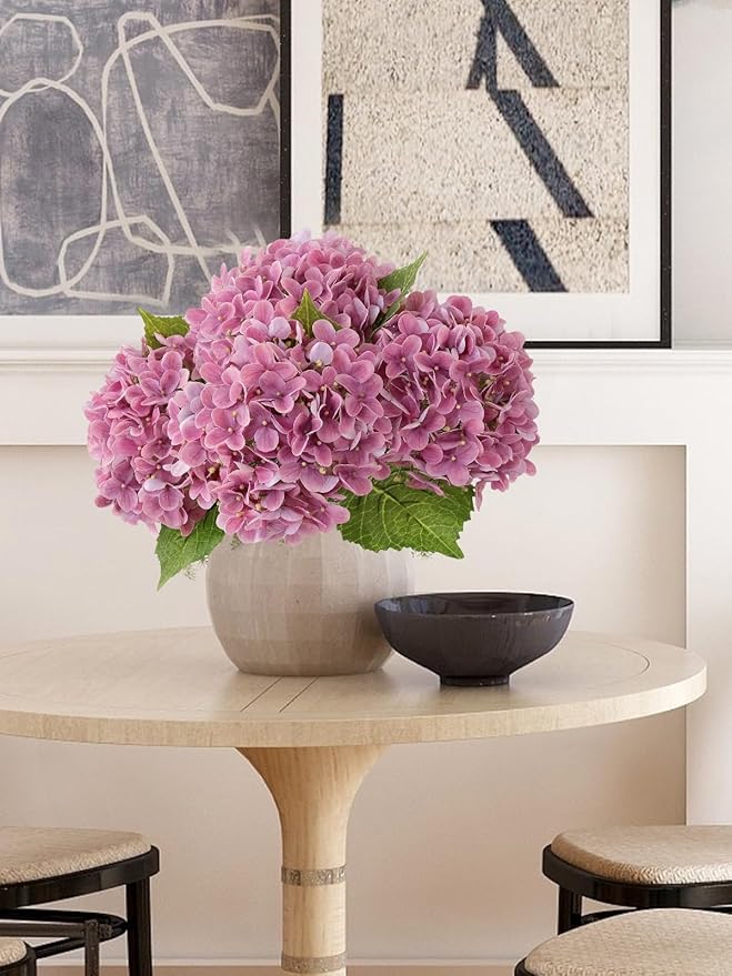 ZYTUYO 4Pcs 20" Real Touch Hydrangea Artificial Flowers Dark Pink Lifelike Fake Latex Hydrangeas for Baby Shower Party Wedding Flower Arrangement Indoor Home Office Xmas Table Decoration