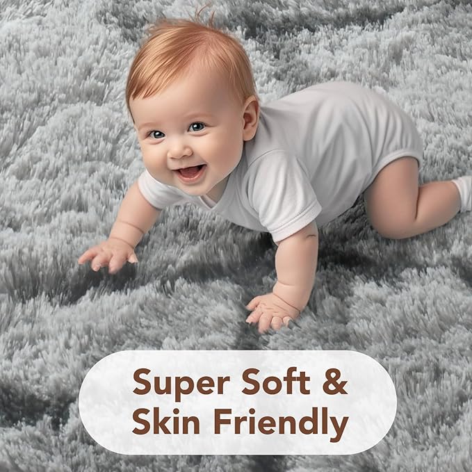FinRèc Area Rugs for Bedroom Living Room, 4x6 Feet Fluffy Shaggy Rug, Non-Slip Soft Shag Rug for Nursery Kids Room Dorm Room Home Decor, Indoor Plush Floor Carpet Star Grey