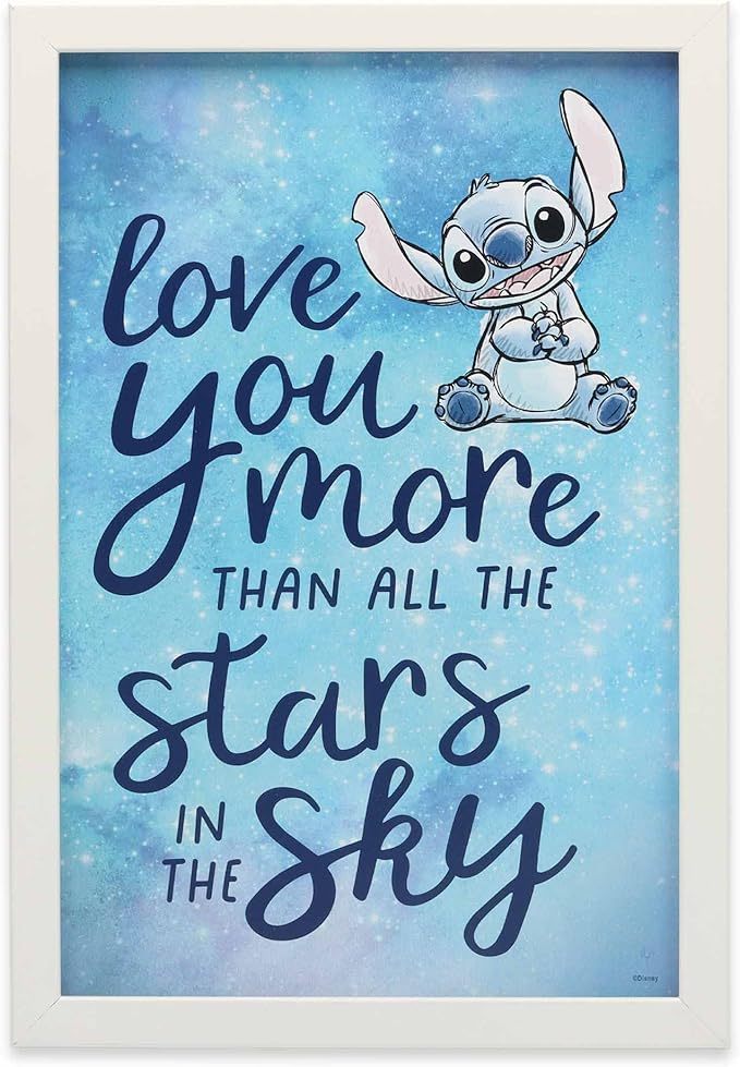 Disney Lilo and Stitch Love You More Framed Wood Wall Decor - Adorable Stitch Wall Art for Kids' Bedroom or Movie Room