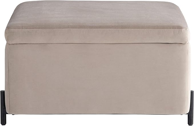 Studio Living® Connor 31.1" Large Storage Ottoman, Modern Boho, Matte Black Metal Legs, Velvet Fabric, Taupe