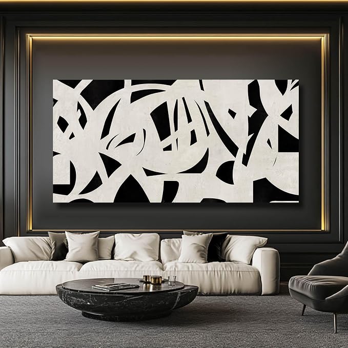 Black and White Abstract Wall Art Mid Century Wall Decor Geometric Art Posters Large Framed Wall Prints for Living Room Bedroom 29x58 Inch