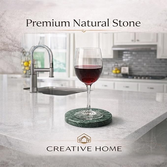 Creative Home Genuine Green Marble Stone Set of 4 Round Coaster Set