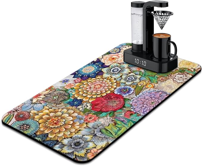 Fun Coffee Mat 31inx17in,Coffee Bar Mat for Countertops,Absorbent Hide Stain Anti-Slip Coffee Bar Accessories Fit Under Coffee Machine Mat,dish Drying Mats for Kitchen