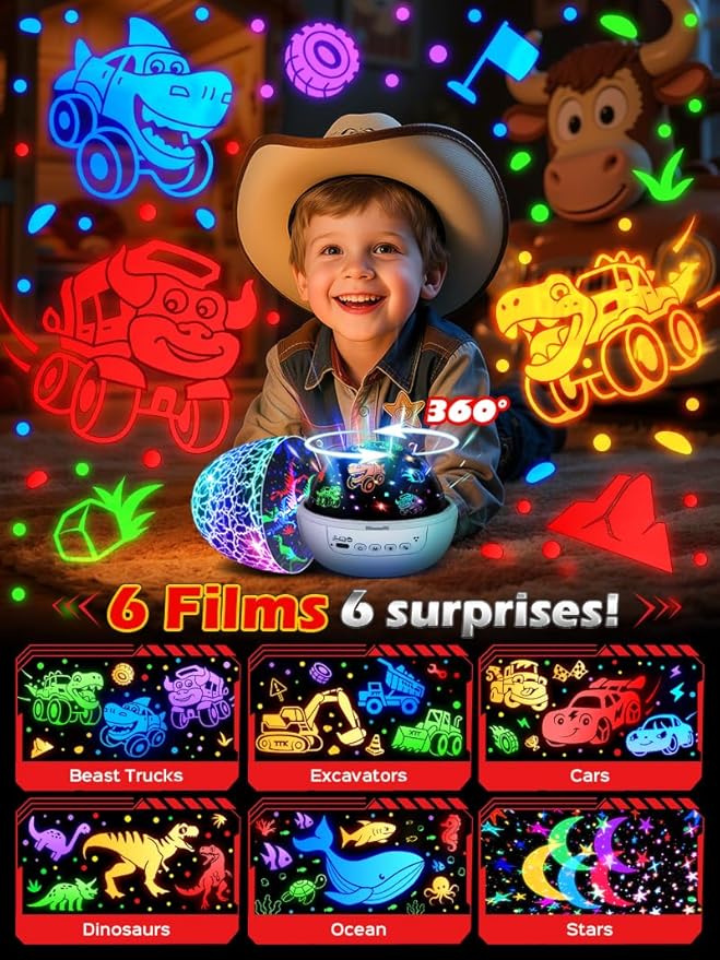 Beast Truck Toys 【15 Sounds & 6 Films】 Dinosaur Toy Trucks for Boys Age 3-7 [31 Colors & Remote Control] Dinosaur Toys for Kids 3-5 Egg Light for Nursery Egg Night Light for Kids Boy Toys for Boys