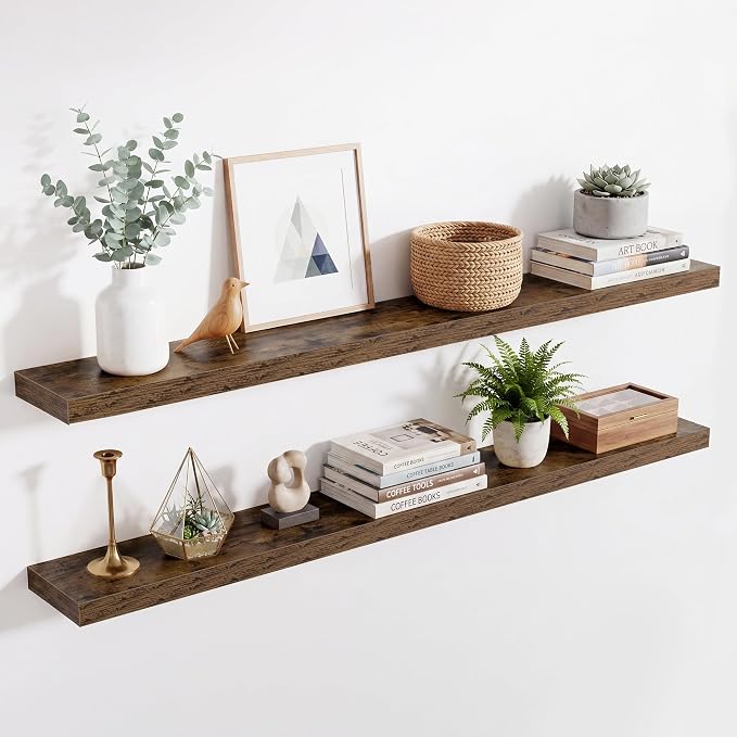 Acovy 55in Long Floating Shelves for Wall Set of 2, Wood Wall Shelves for Bathroom Bedroom Kitchen Living Room Laundry Room, Modern Floating Shelf for Home Decor