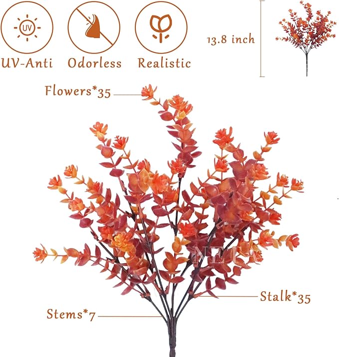 NETAP Outdoor Artificial Flowers UV Resistant, 20 Bundles Fake Realistic Floral Greenery Plants for Outside Porch, Window Boxes, Garden, Yard, Inside Home Table Decor,RedOrange