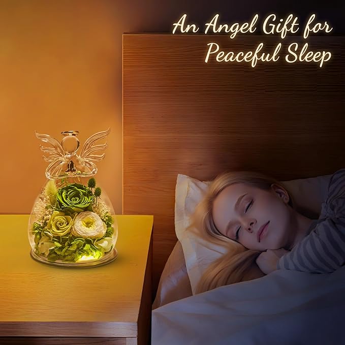Bessol Gifts for Mom Birthday Flowers for Women Mothers Day Flowers for Delivery Preserved Roses Forever Flower in Glass Angel Figurines Fresh Eternal Rose for Grandma Wife Sister Daughter Friends