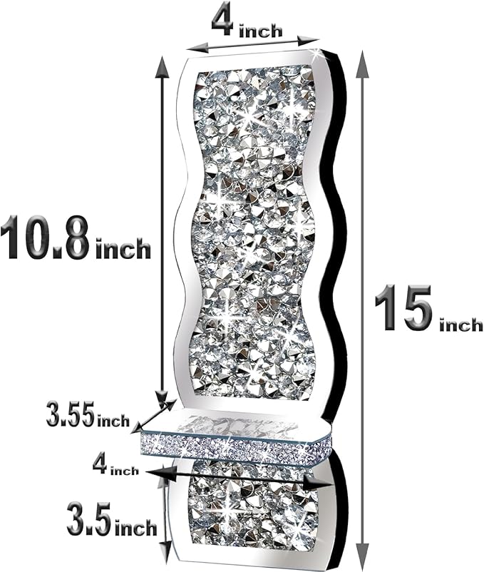 ZOLAPI Set of 2 Crystal Crush Diamond Candle Sconces, Gorgeous Silver Mirrored Wall Sconce, Wave Pattern Irregular Candle Holder Glass Wall Decorations for Home Décor, Living Room, Dining Room.