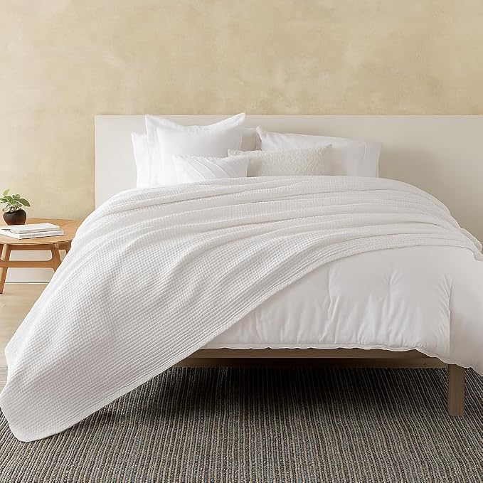 ARlinen 100% Tencel Cotton Waffle Blanket, Lightweight, Breathable, Soft All-Season Bed Blanket for Couch, Sofa, Perfect for Hot Sleepers, Full (80x90), White