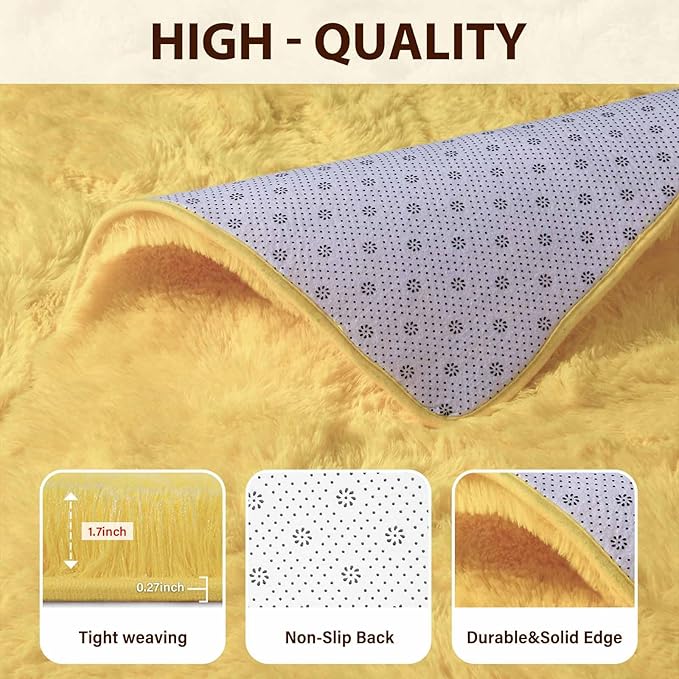 FinRèc Soft Yellow Rugs for Bedroom Living Room, 5x7 Feet Fluffy Shaggy Area Rug, Non-Slip Fuzzy Furry Shag Rug for Nursery Kids Room Dorm Room Home Decor, Indoor Plush Floor Carpet