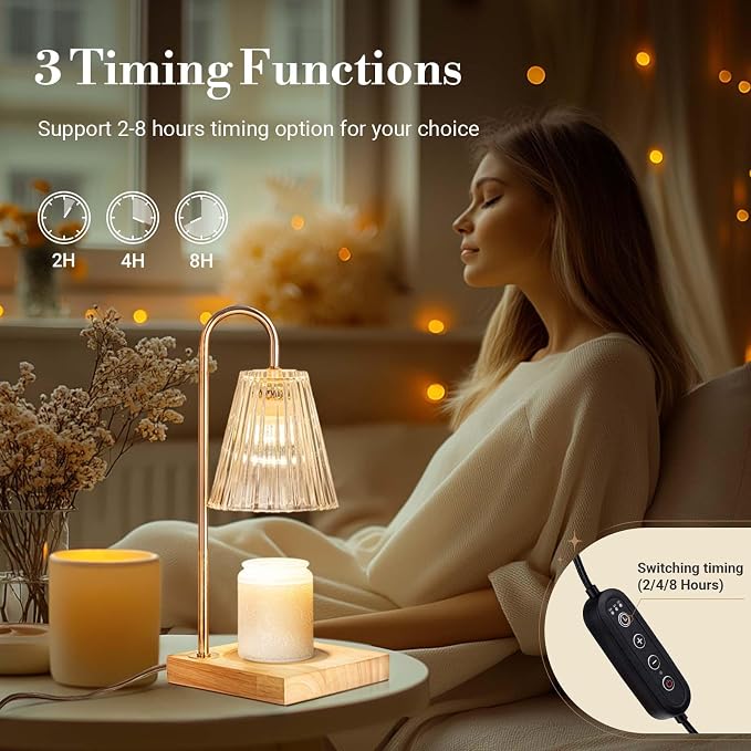 Marycele Large Candle Warmer Lamp with Timer, Electric Wax Melt Warmer Clear Glass, Gifts for Mom Women Her, Vintage Candle Lamp for Office Room Home Decor