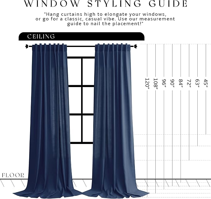 Jowels Denim Blue Linen Curtains 84 Inch Long 2 Panels for Living Room | Light Filtering Semi Sheer Curtain, Back Tab Pocket Pleated Look, Boho Farmhouse Textured Privacy Drapes for Bedroom Window