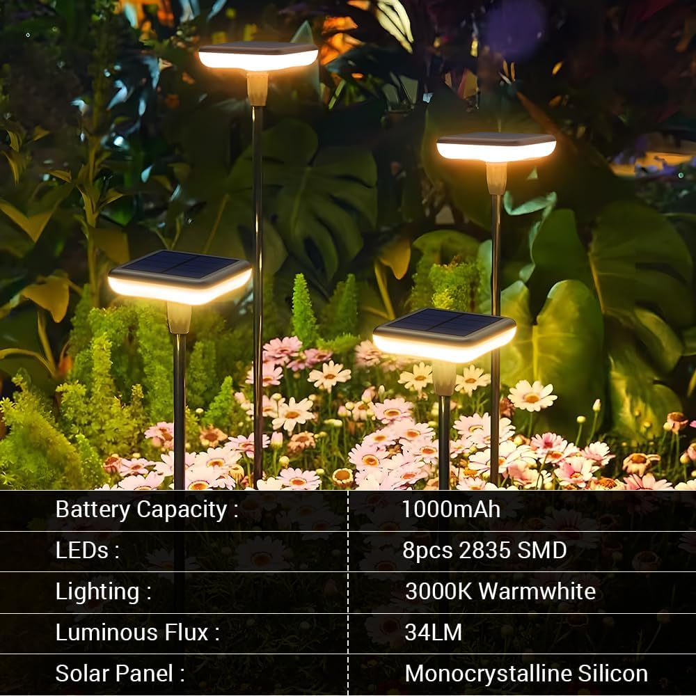 Solar Lights Outdoor Garden 4 Pack Solar Pathway Light 31" Tall Solar Landscape Lights 34LM Bright Up to 12H IP65 Waterproof Auto On/Off for Walkway Outside Yard Path Patio Lawn Flower Bed plant Decor
